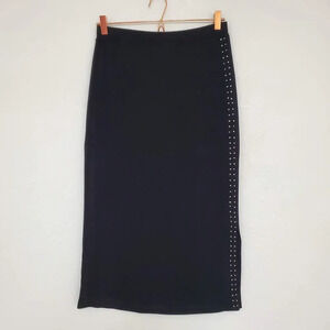 KAREN LESLEY | Black Rhinestone Pencil Skirt Med